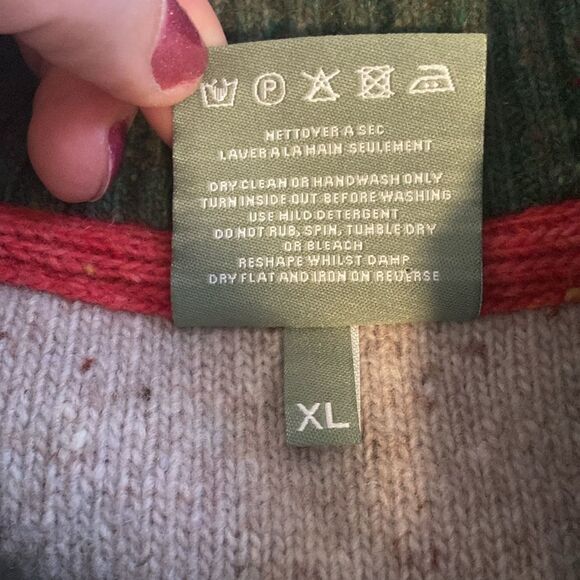 Aran Woolen Mills Green Mixed Knit 80% Wool Quarter Zip Sweater Size XL - Picture 7 of 7
